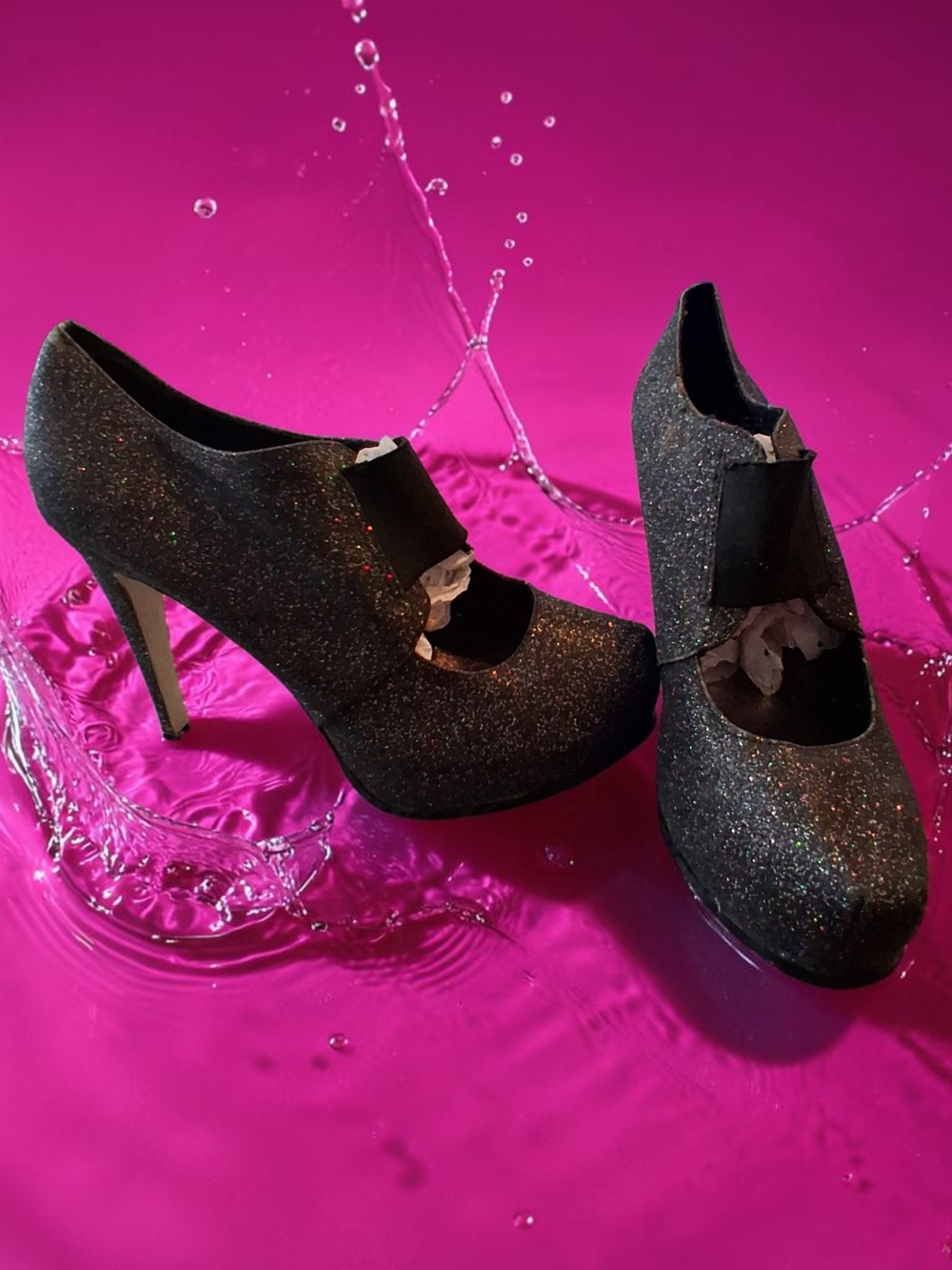 City Streets Black Glitter Platform Heels Womens Shoes Size 10 Autumn Winter